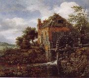 Jacob van Ruisdael Thatch-Roofedhouse with a water Mill oil on canvas